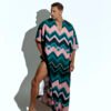 Men's vibrant geometric caftan, perfect for beachwear or resort fashion, designed for gay men who love bold, statement-making style