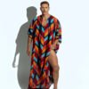 Men's vibrant geometric caftan, perfect for beachwear or resort fashion, designed for gay men who love bold, statement-making style