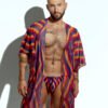 Men's sheer geometric cover-up, perfect for stylish beachwear or poolside fashion, designed for gay men who embrace bold, unique looks