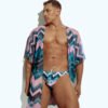 Men's sheer geometric cover-up, perfect for stylish beachwear or poolside fashion, designed for gay men who embrace bold, unique looks