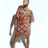 Men's sheer geometric cover-up, perfect for stylish beachwear or poolside fashion, designed for gay men who embrace bold, unique looks