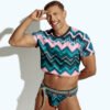 Men's crop top with bold geometric patterns, perfect for fashion-forward gay men seeking unique, trendsetting apparel